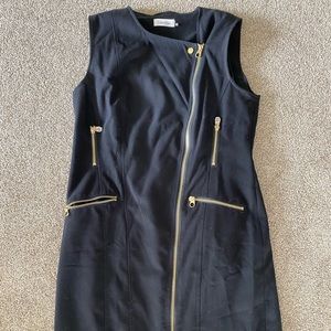 Calvin Klein Asymmetrical Sleeveless Knee Length Lined Dress Black